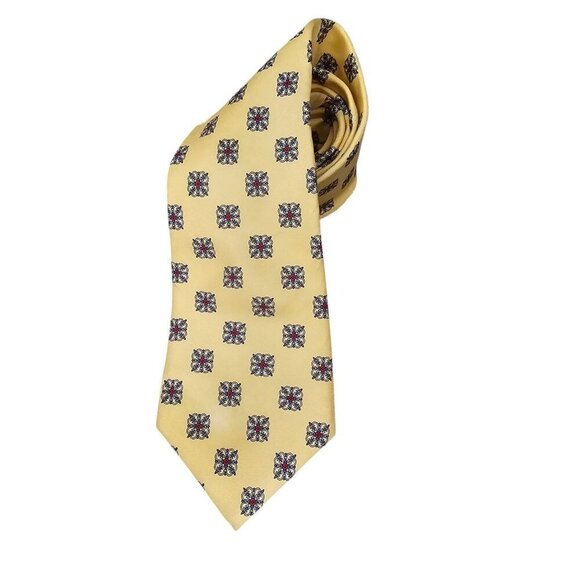 Christian Dior Printed Silk Yellow And Red Geometric Necktie - Picture 1 of 4